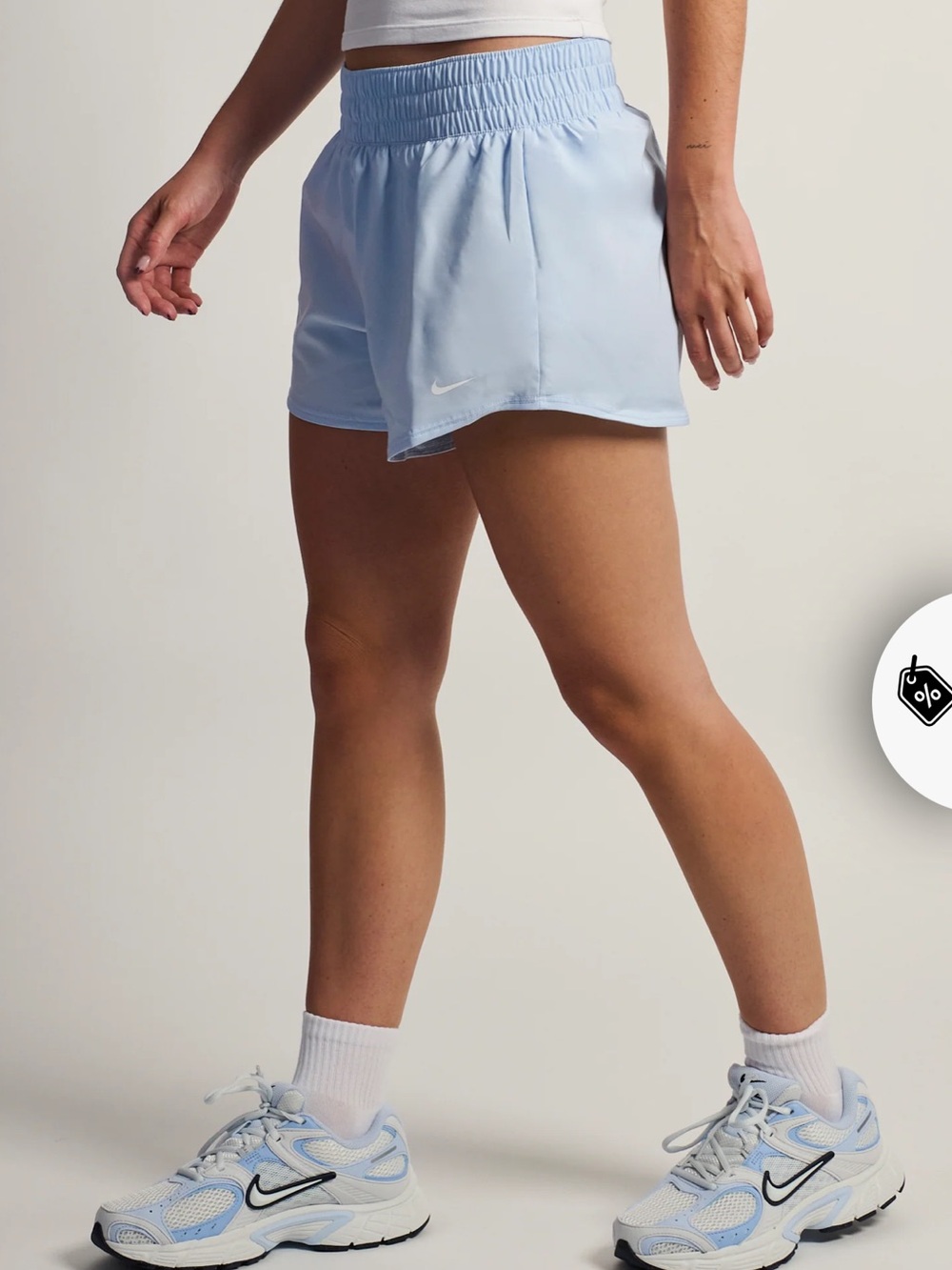 Nike Women's Pale Blue Athletic Shorts with White Trim MID RISE 3IN SHORT